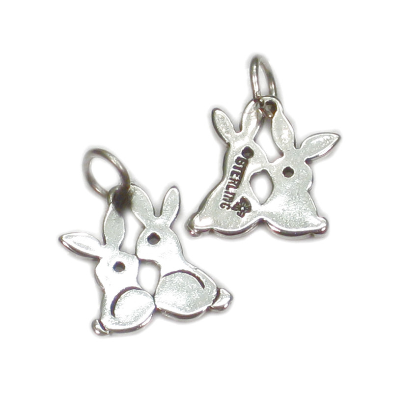 Sterling Silver Kissing Rabbits Charm, Love Gift